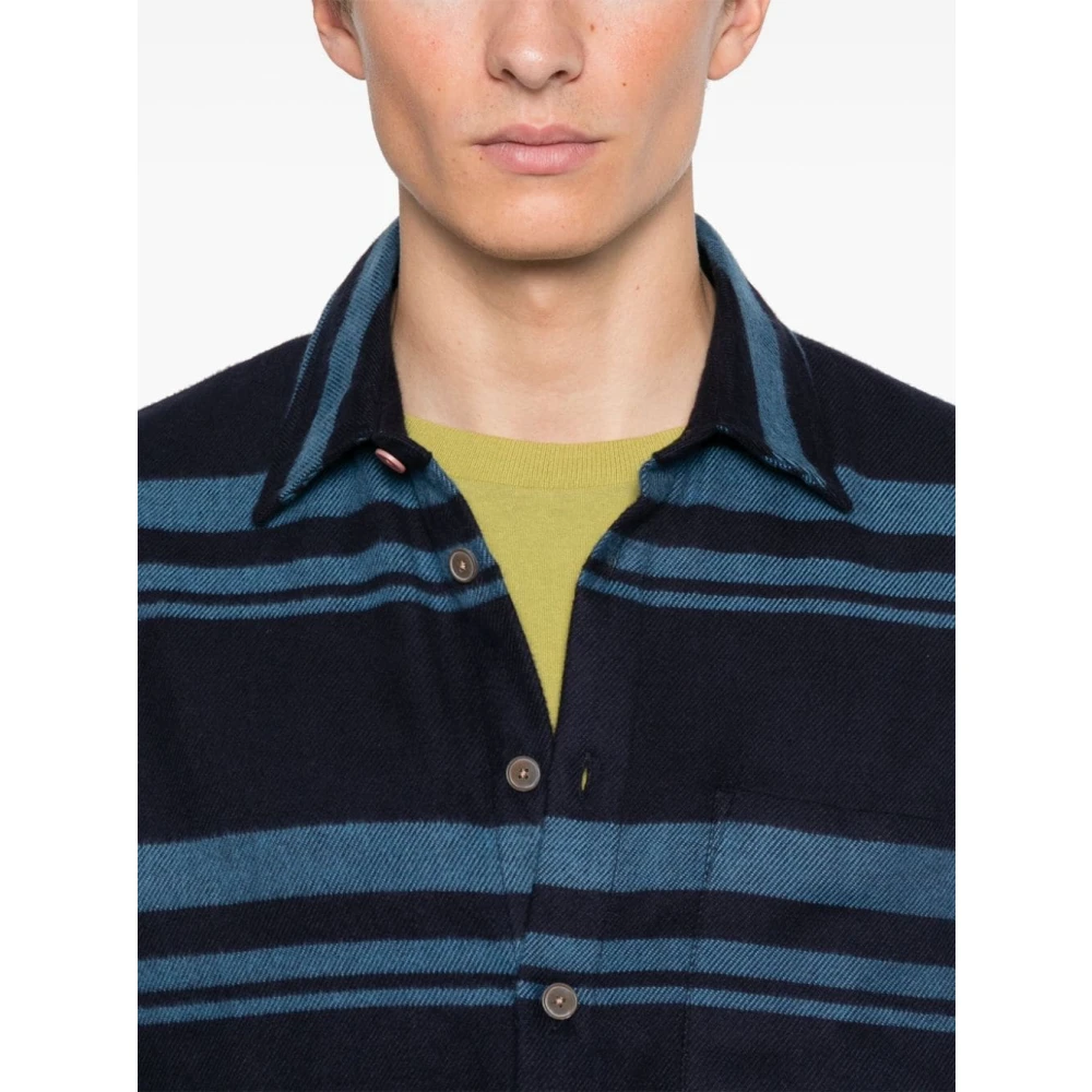 Paul Smith Blauw Gestreept Flanellen Overhemd Blue Heren