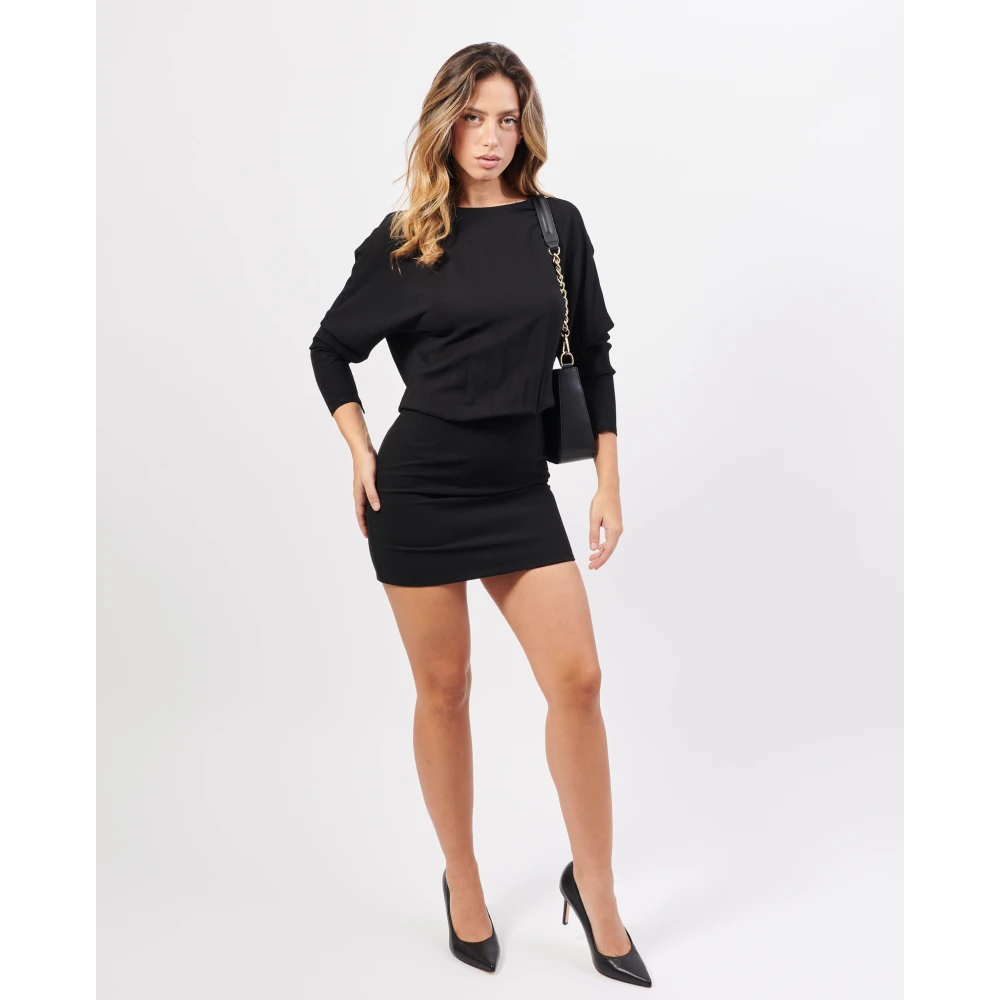 Silvian Heach Zwarte Mini Jurk Boothals Lange Mouw Black Dames