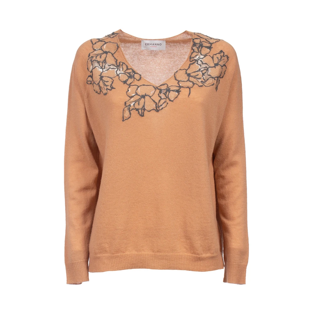 Ermanno Scervino Geborduurde Trui met Kant Details Beige Dames