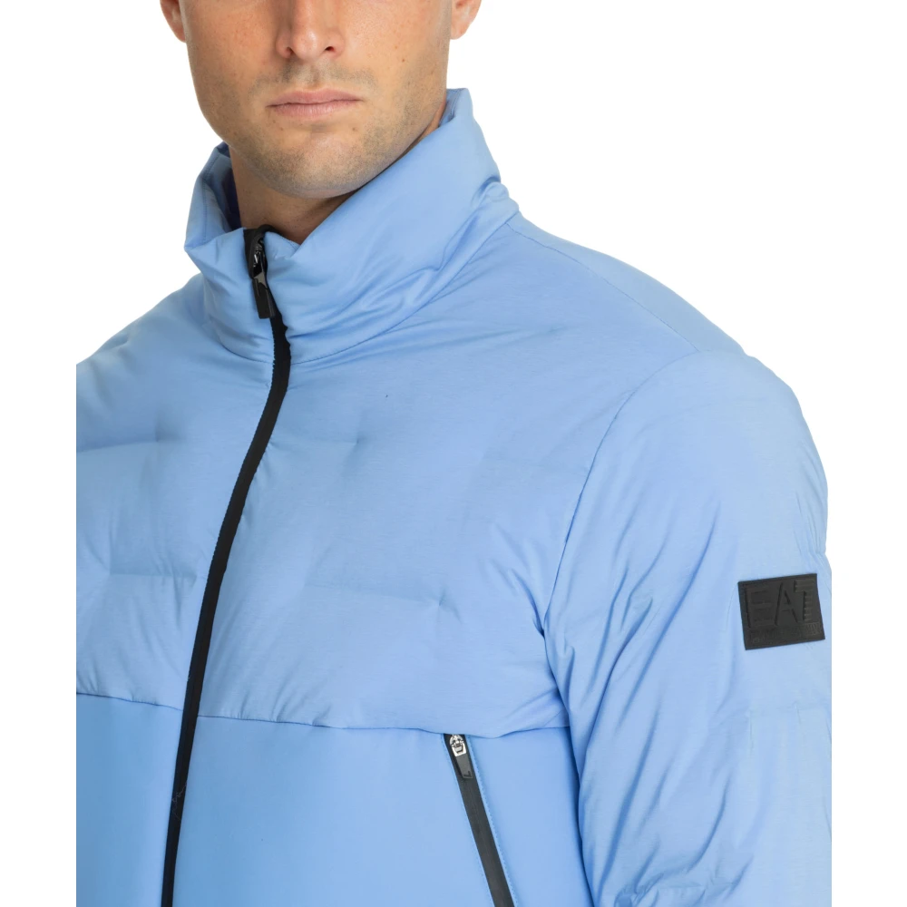 Emporio Armani EA7 7 Down Jacket met Hook-and-Loop Sluiting Blue Heren
