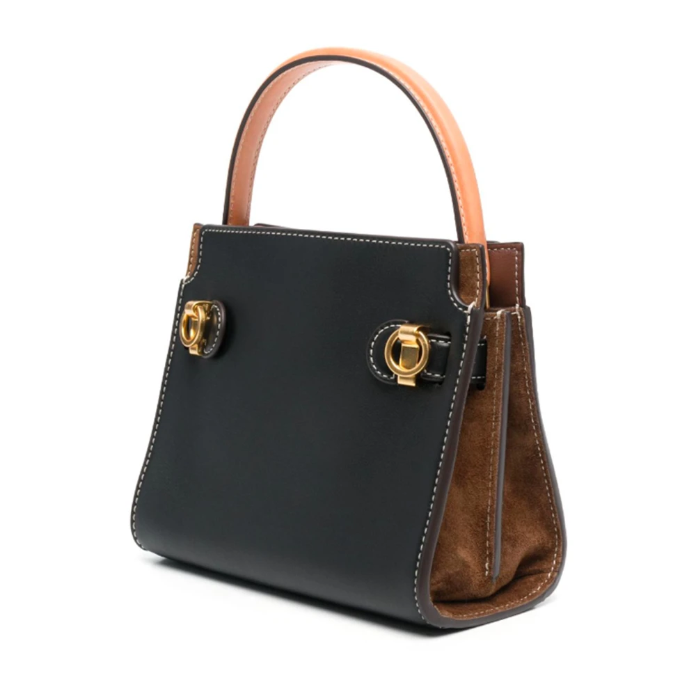 TORY BURCH Tweekleurige Suède Handtas met Gouden Details Black Dames