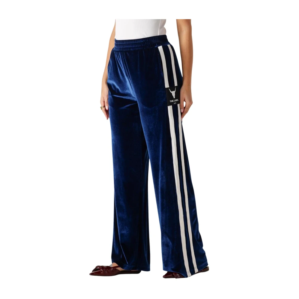 Alix The Label Blauwe Velvet Sportieve Wijde Broek Blue Dames