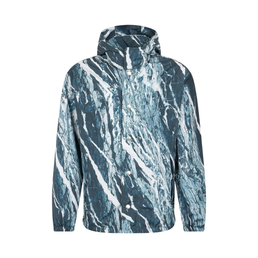 Roberto Cavalli Blue Light Jackets, Male, Xl, Marble Print Bomber Jacket Hooded Stylish
