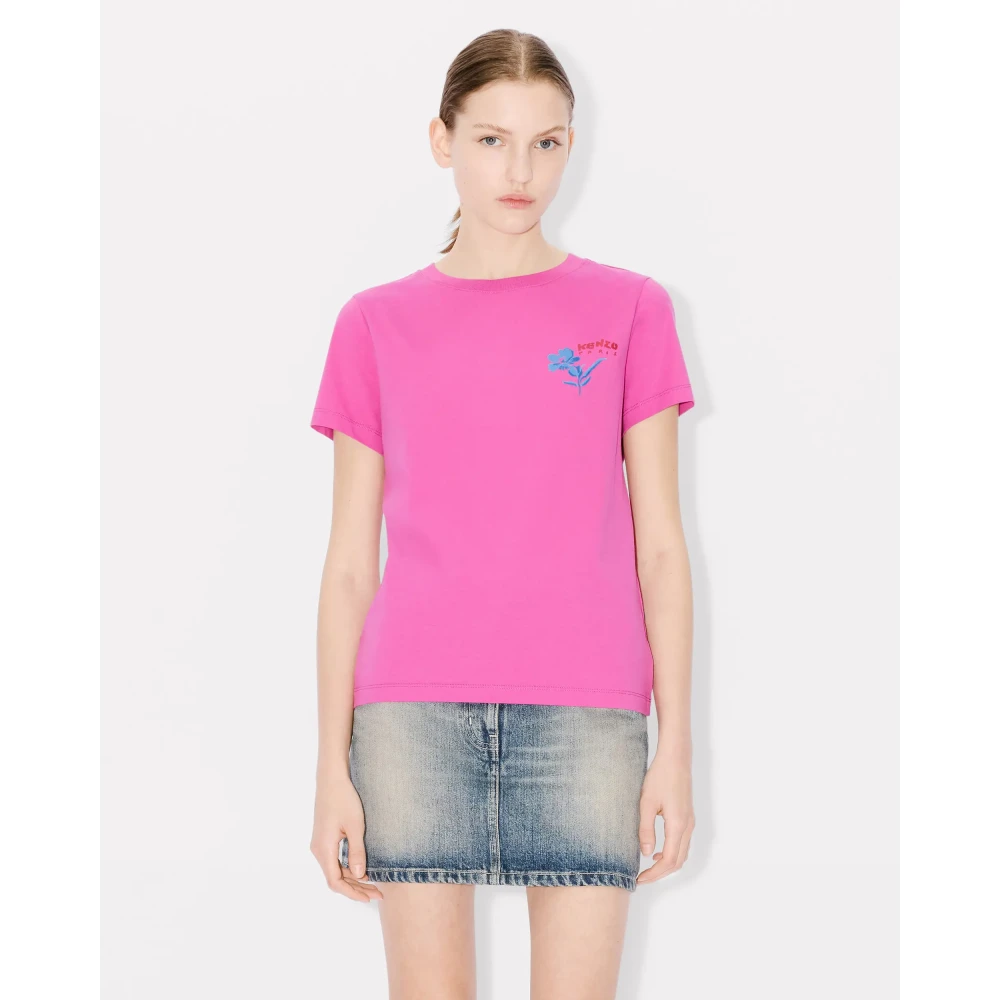 Kenzo Getekende Bloemen T-shirt Pink Dames