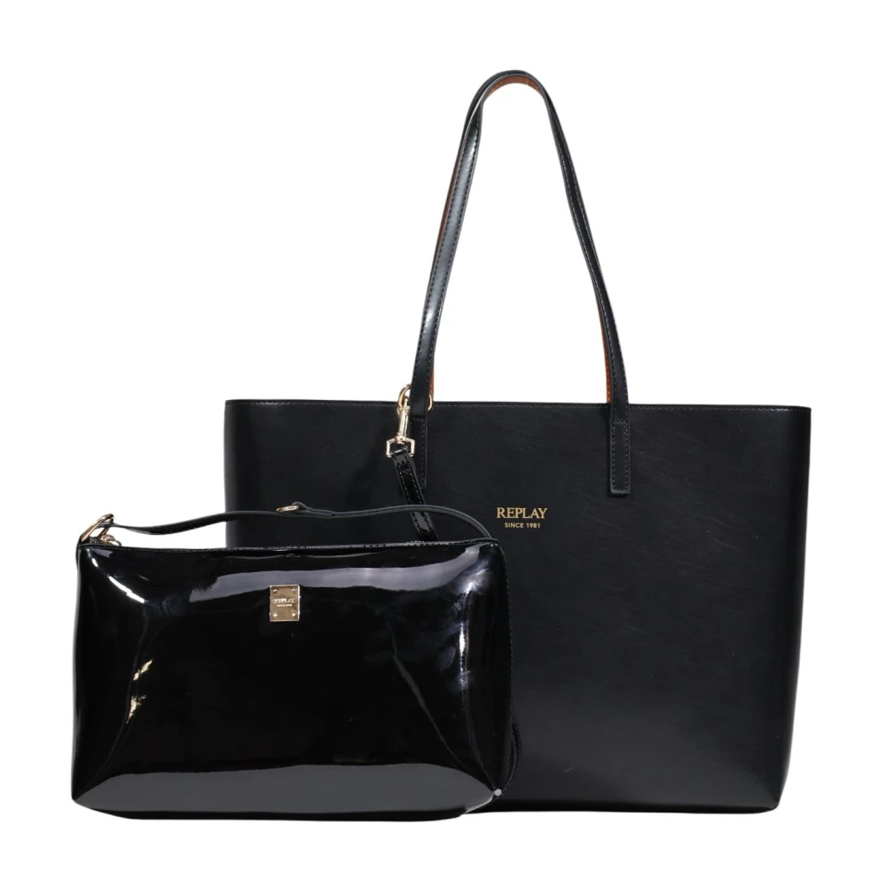 Replay Women's Black Shopping Bags, One Size, Large Tote Bag