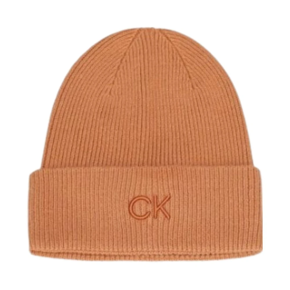 Calvin Klein Geborduurde Fijne Rib Beanie Muts Brown Dames
