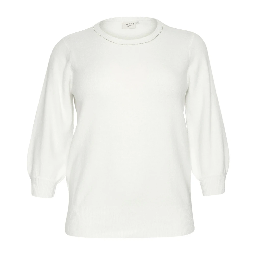 Kaffe Curve Women's White Round-Neck Knitwear,, Glimmer Edge Pullover Jumper Small
