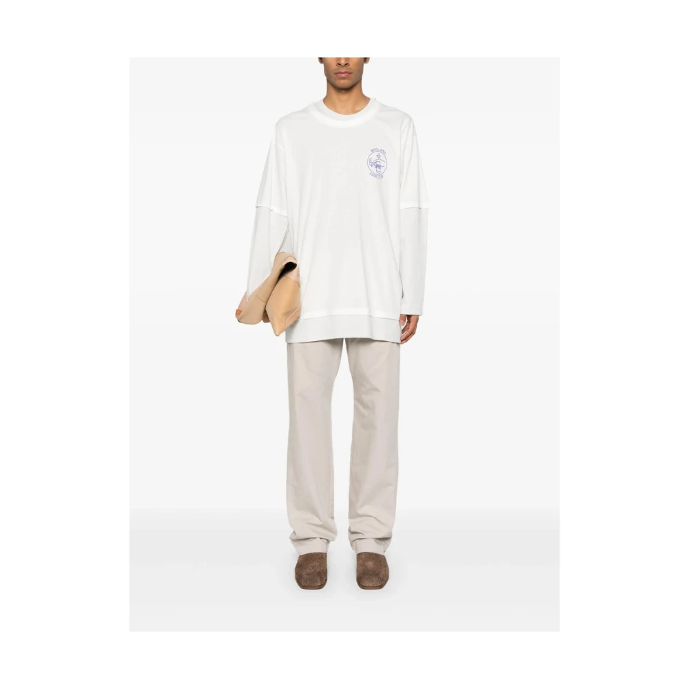 Magliano Witte Crew Neck Logo Print Sweater White Heren