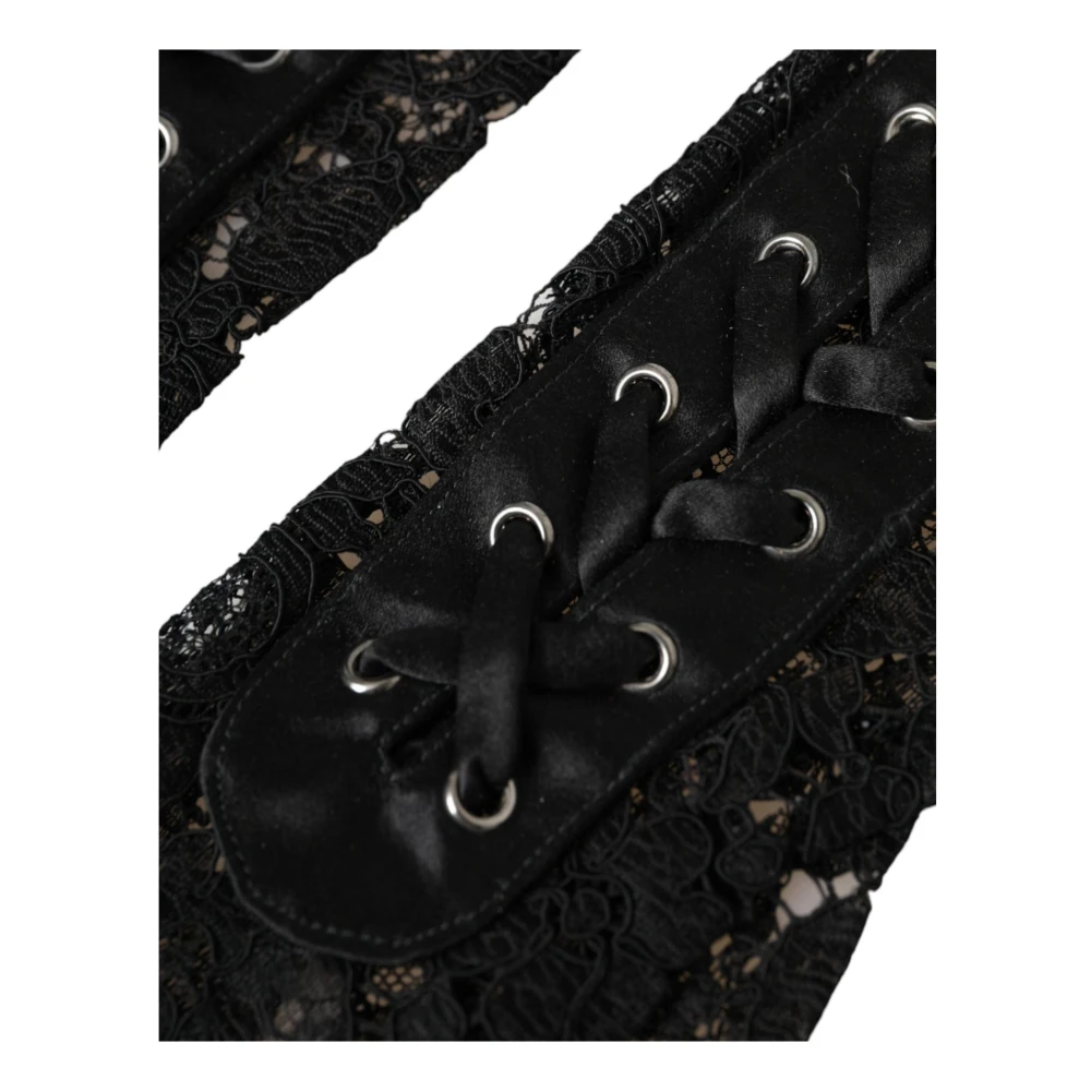 Dolce & Gabbana Zwarte Kant Ellebooglengte Handschoenen Black Dames