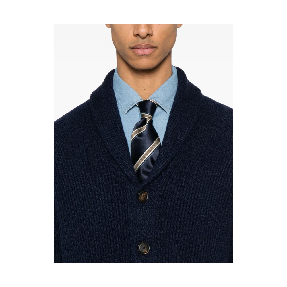 BRUNELLO CUCINELLI Blauwe Oxford Sweater met Voorknoppen Blue Heren