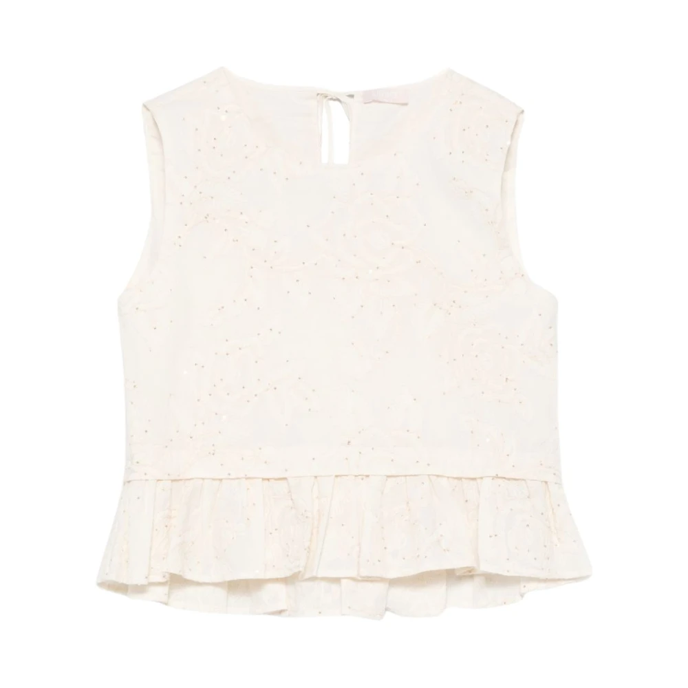 Liu Jo Women's Beige Sequin-Embellished Ruffled Top