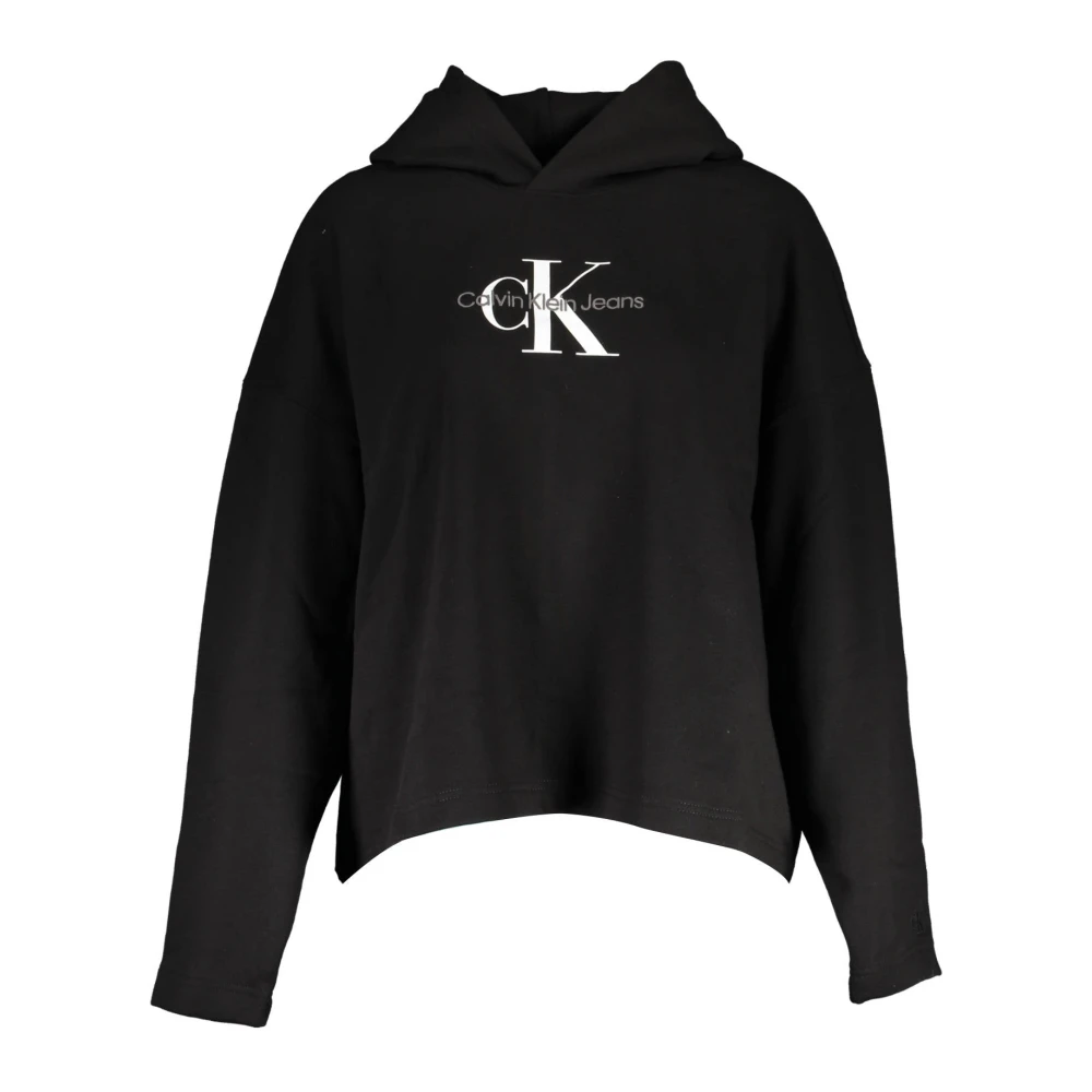 Calvin Klein , Hoodies, Female, Black, Xl, Black Hoodie With Embroidery And Print