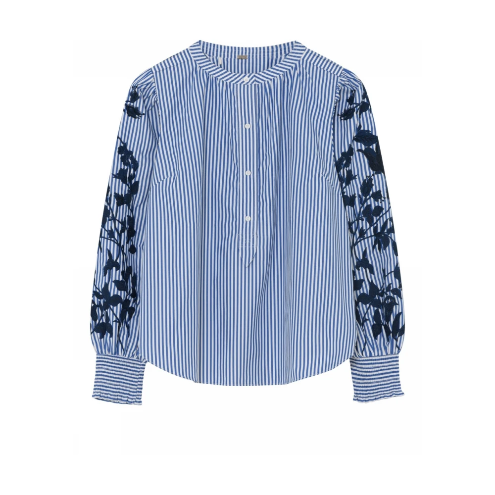 Gustav Broderad Blus med Smock Manschetter Blue, Dam