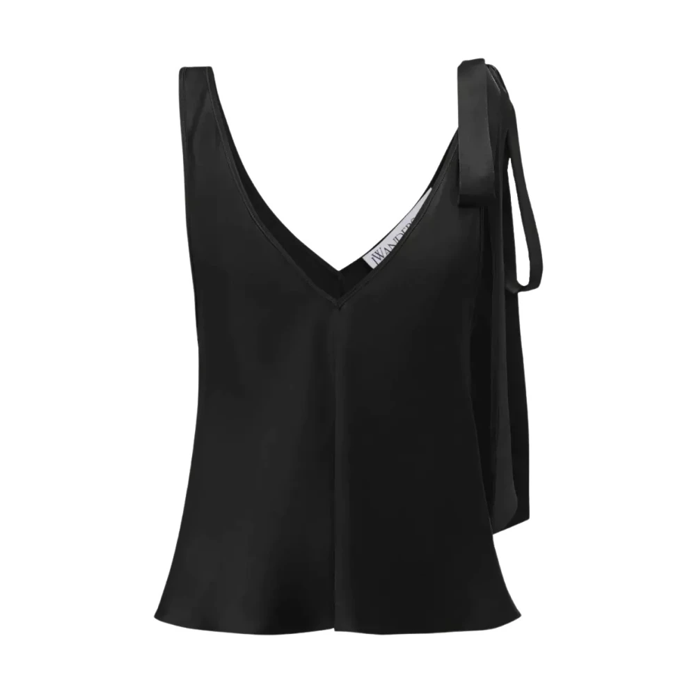 JW Anderson Zwarte Zijden V-Hals Top Black Dames