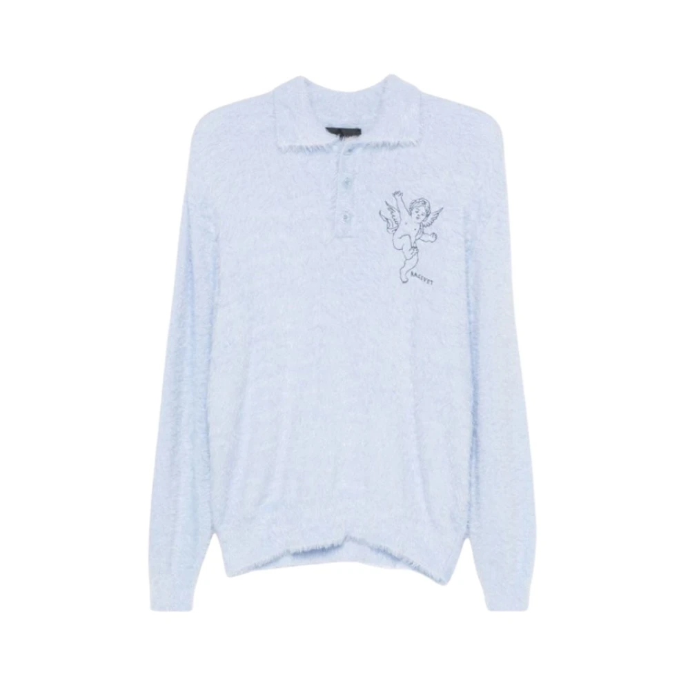 Rassvet Blue Long Sleeve Mohair Polo Knit - Male - V-Neck Knitwear - Xl - Knitwear