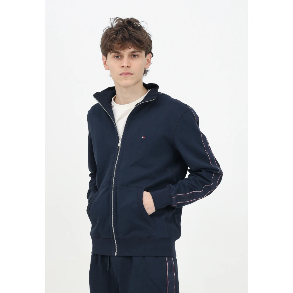 Tommy Hilfiger Blauwe Zip Sweater Sportief Design Blue Heren