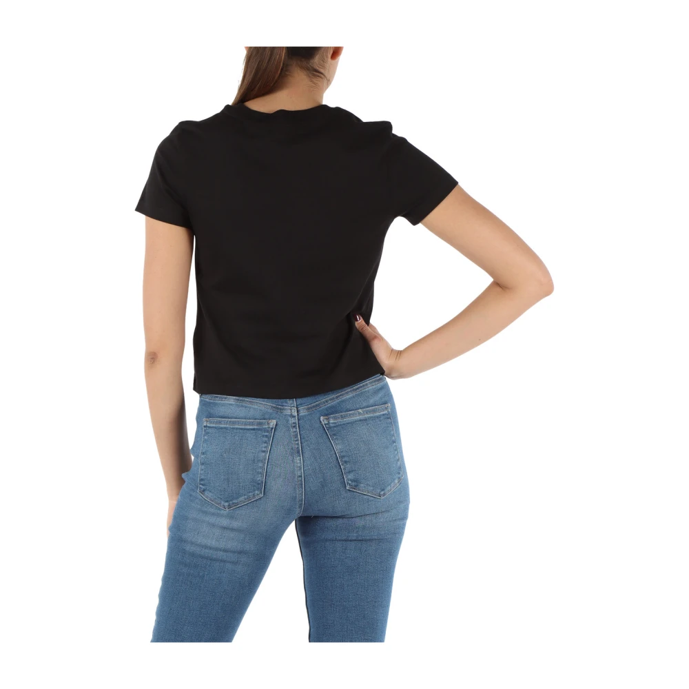 Calvin Klein Jeans Cropped T-shirt van katoen met voorlogo Black Dames
