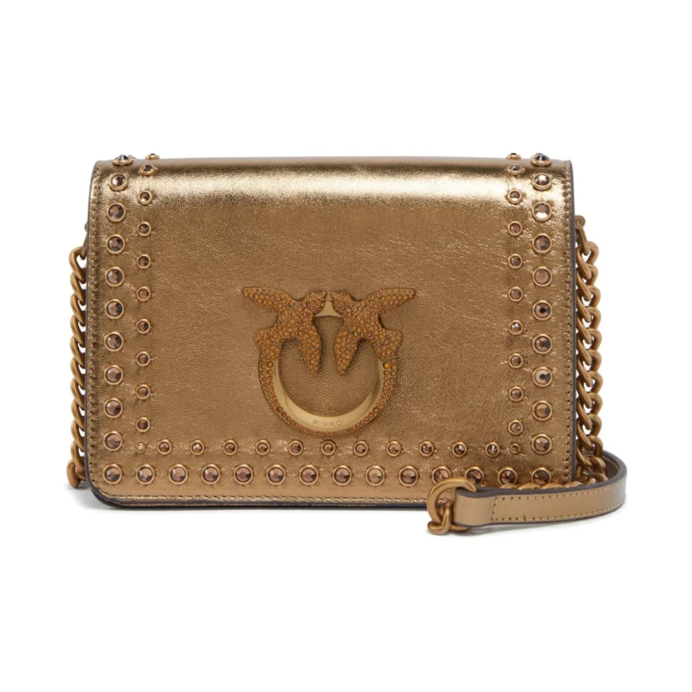 Pinko Love Click Metallic Crystal Schoudertas Brown Dames