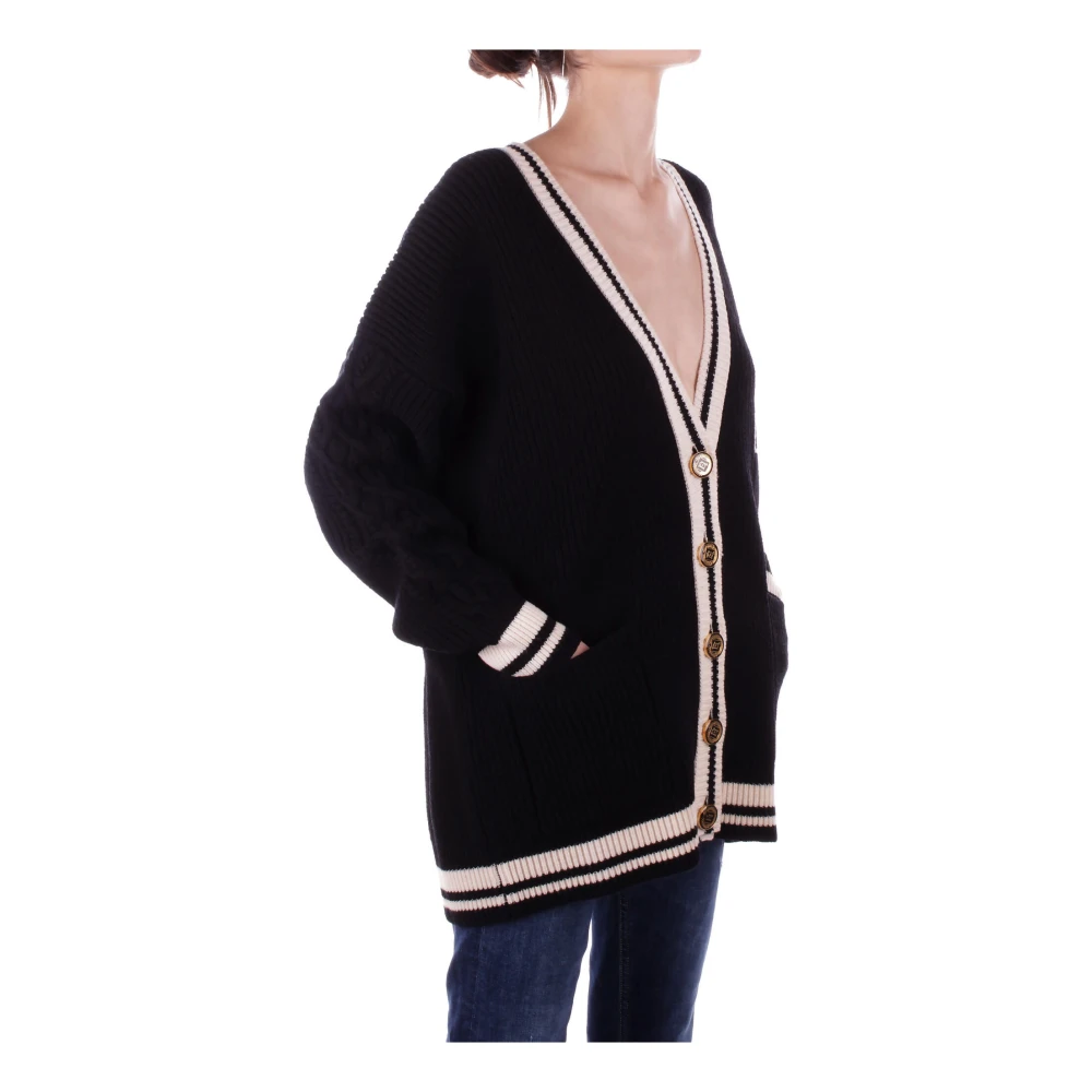 Elisabetta Franchi Front Logo Cardigan Sweaters Black Dames