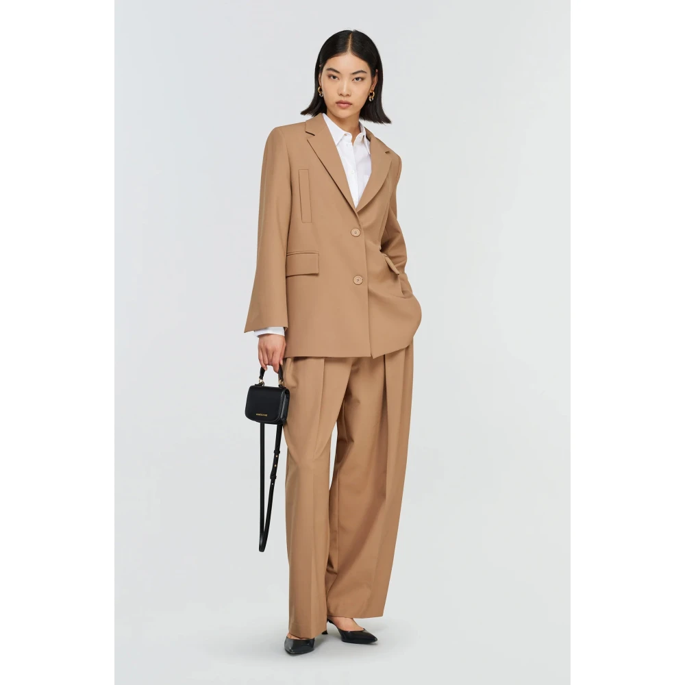 Semicouture Wijde wollen broek Brown Dames