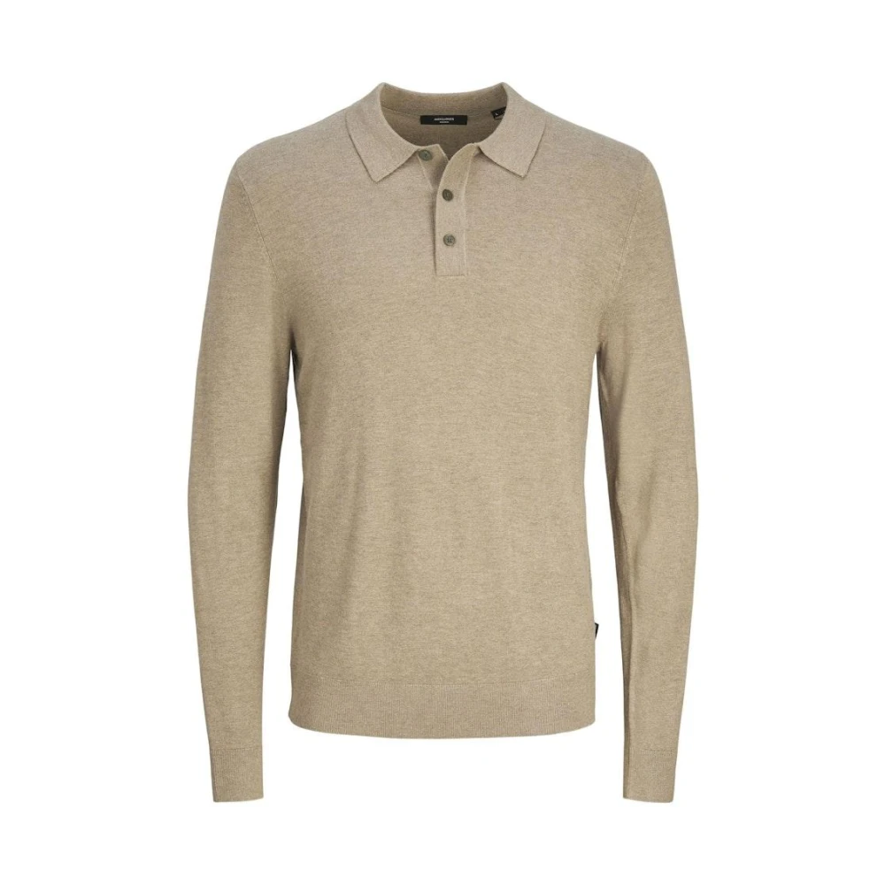 Jack & jones Premium Knit Polo LS Greige Melange Brown Heren