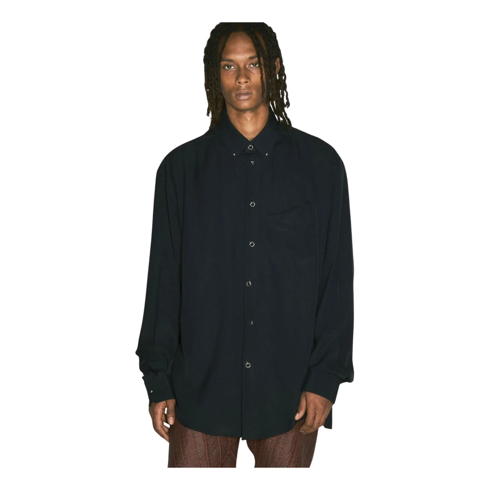 Mugler Viscose Shirt met Doorboorde Hardware Versiering Black Heren