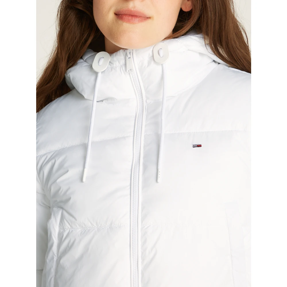 Tommy Jeans Witte Puffer Cropped Hooded Jas White Dames