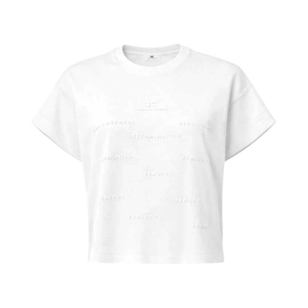 Elisabetta Franchi Women's White T-Shirts, L, Lettering Jersey T-Shirt