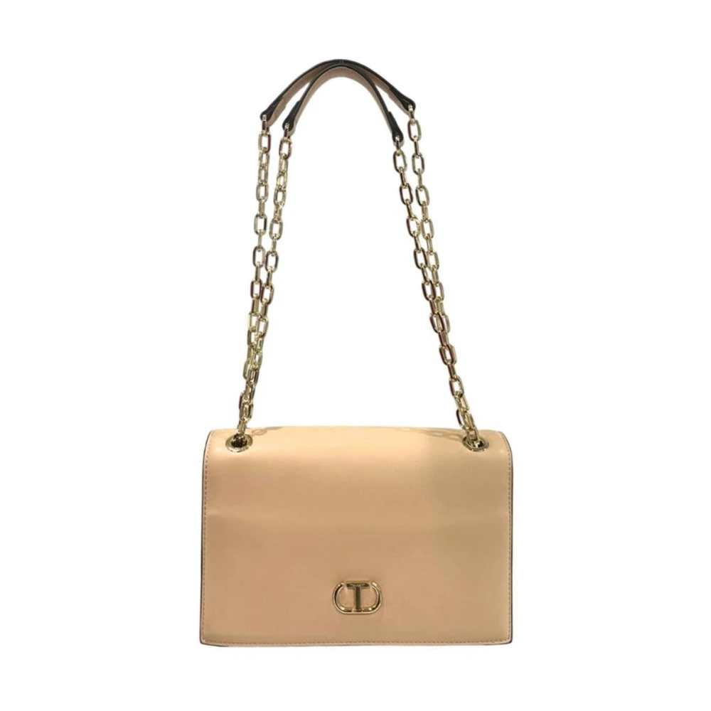 Twinset Women's Beige Leather Shoulder Bag With Chain Strap