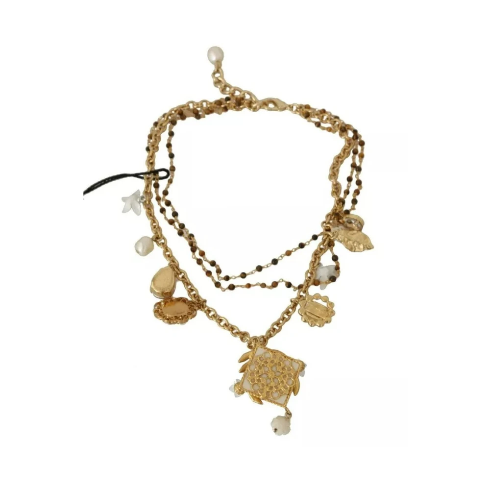 Dolce & Gabbana Women's Yellow Necklaces, One Size, Floral Charms Statement Necklace