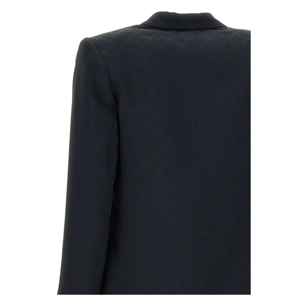 Elisabetta Franchi Zwarte Jacquard Blazer met Epauletten Black Dames