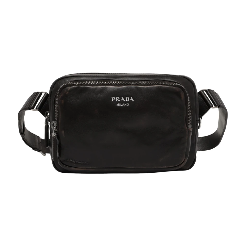 Prada Men's Brown Distressed Nappa Leather Shoulder Bag - Man Crossbody Bags One Size - Image 3