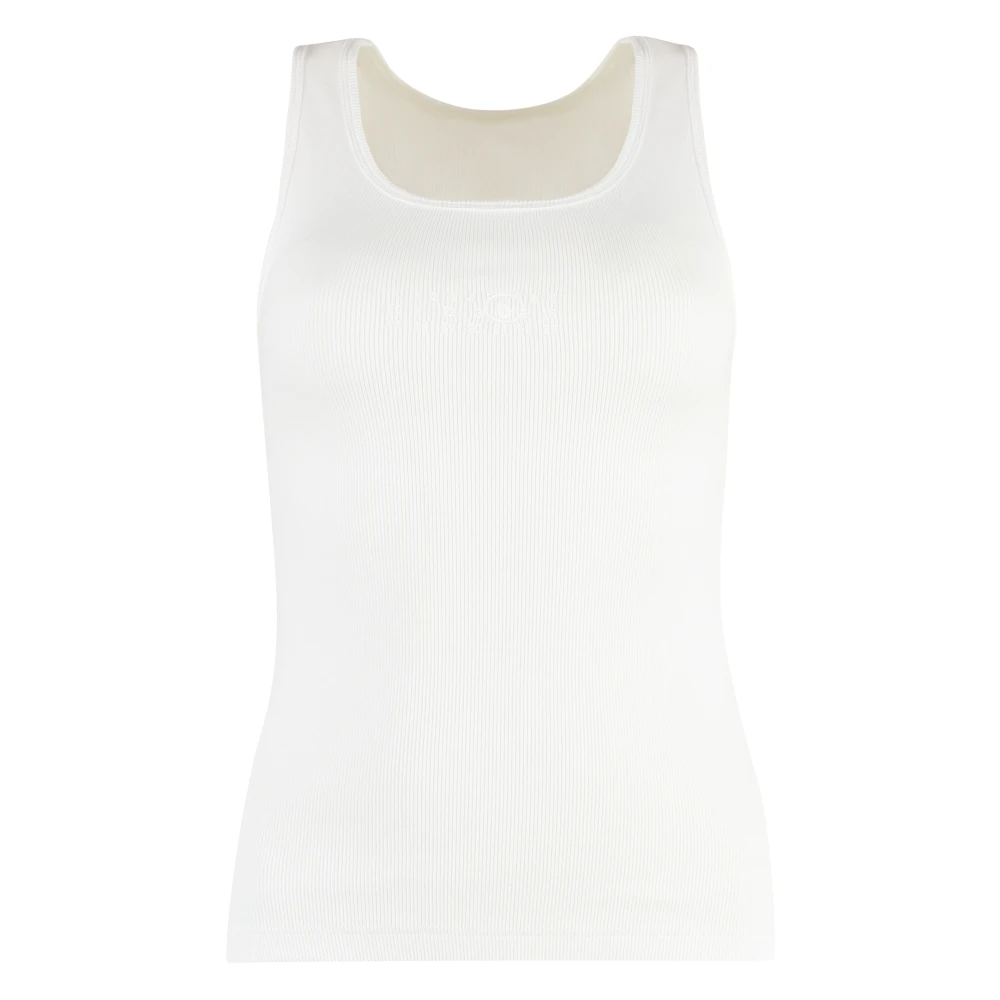 MM6 Maison Margiela Rib gebreid katoenen top zonder mouwen White Dames