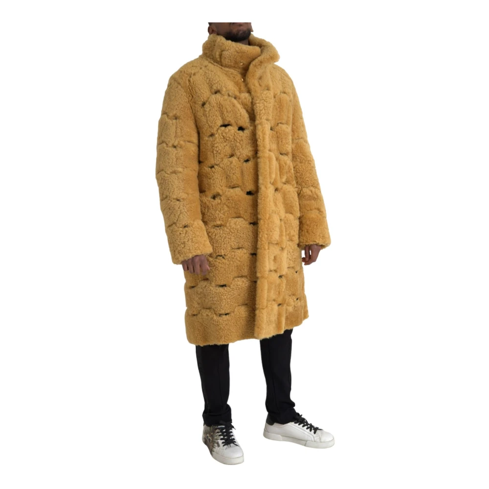 Bottega Veneta Gele Shearling Lange Jas Yellow Heren