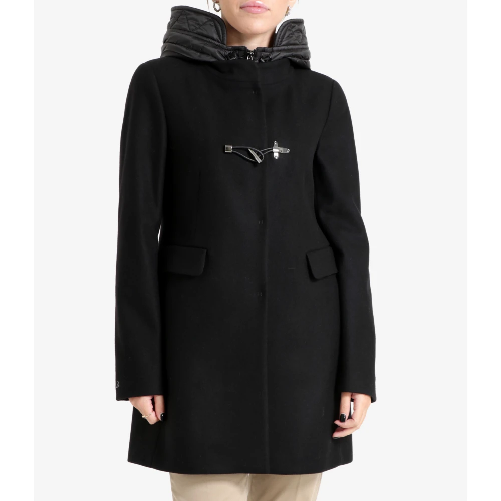 Fay Gewatteerde wolmix capuchonjas Black Dames