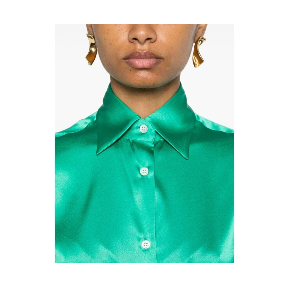 Mazzarelli Groene Zijde Blend Satijnen Overhemd Green Dames
