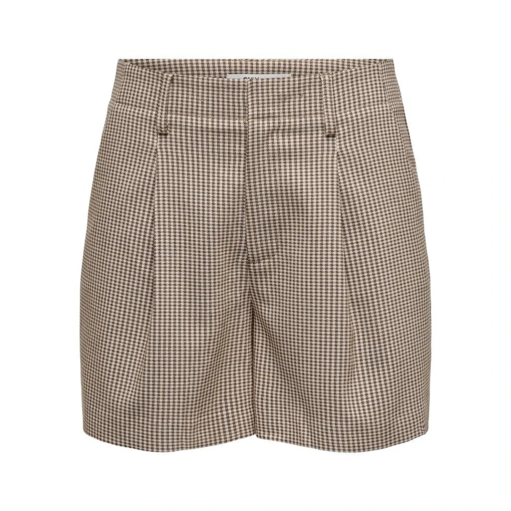 Only Geruite Shorts in Pumice Stone Mole en Toasted Coco Brown Dames