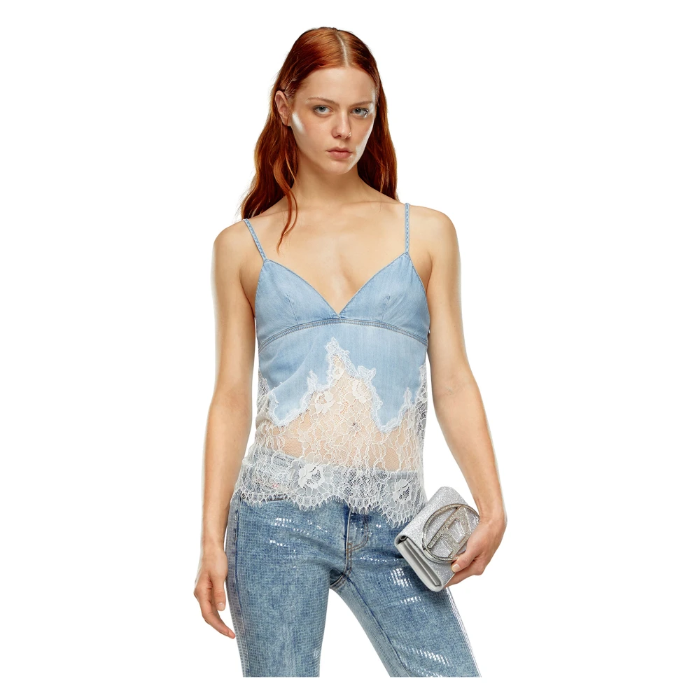Diesel Strappy top in denim and lace Blue Dames