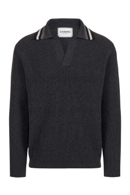 polo-en-laine-melangee-grise-et-nylon-avec-col-raye