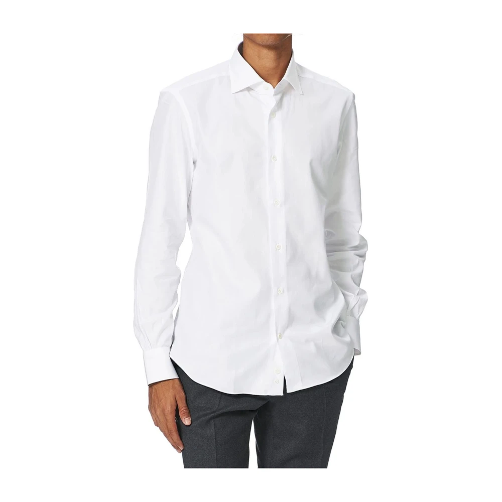 Mazzarelli Witte poplin casual overhemd Green Stone White Heren