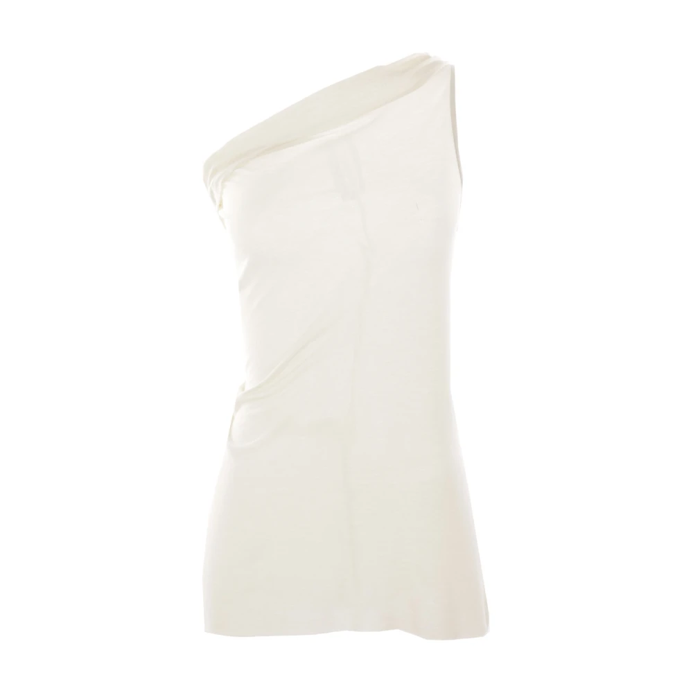 Rick Owens Women's Beige Sleeveless Tops, M, Asymmetric Silk Jersey Top