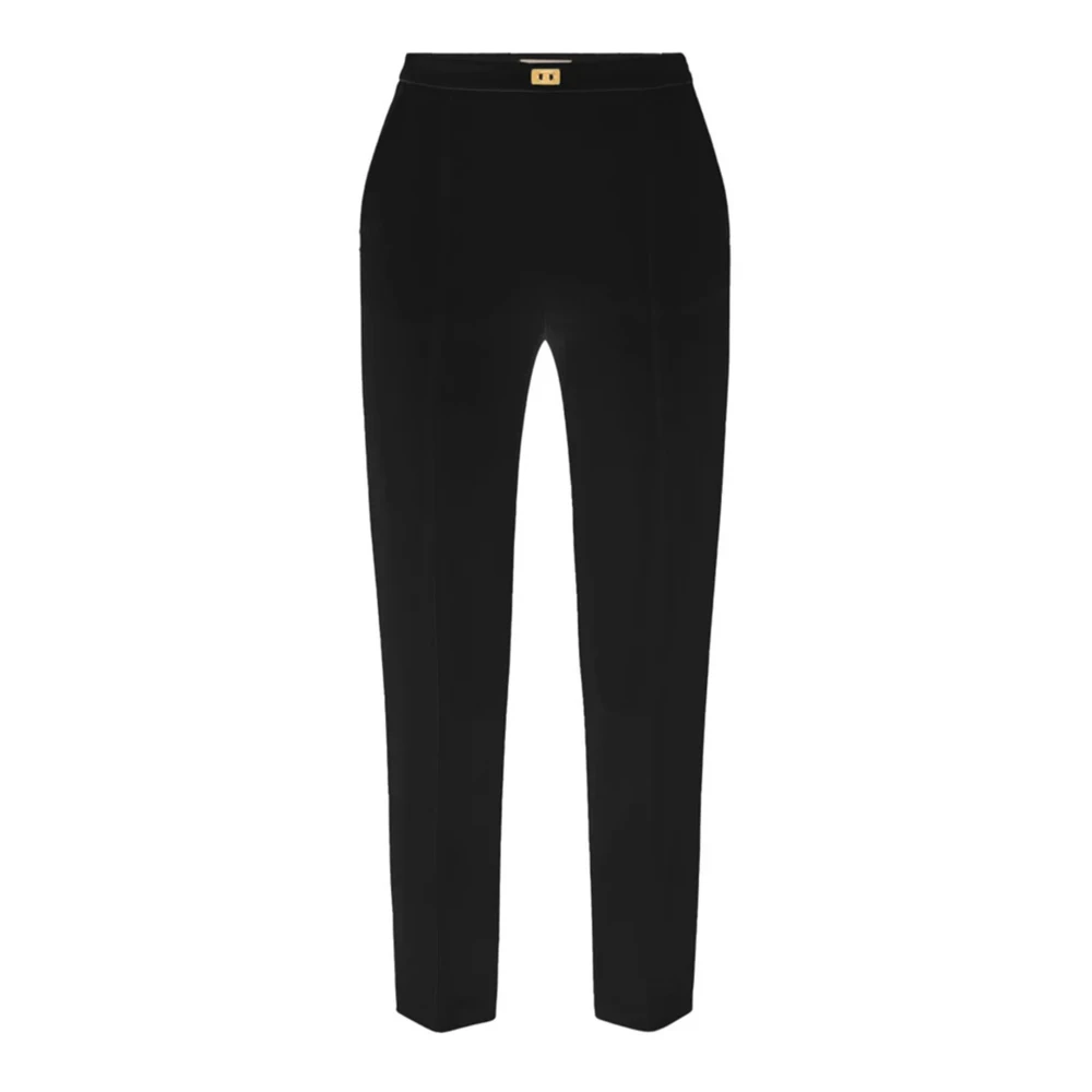 Elisabetta Franchi Svarta Stretch Crepe Byxor med Guld Logo Black, Dam