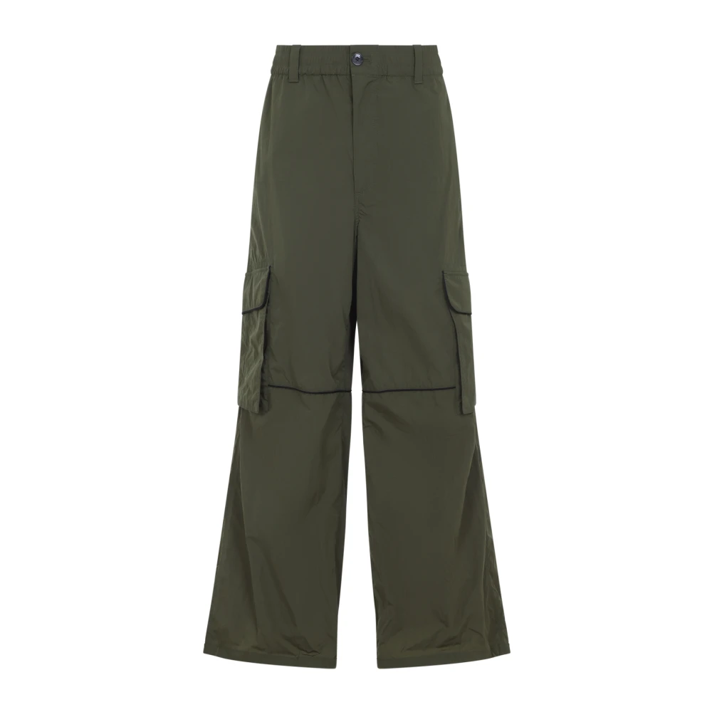 Marni Men's Green Crinkled Nylon Cargo Trousers