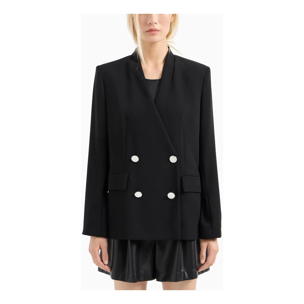 Armani Exchange Zwarte double-breasted jas lange mouw Black Dames
