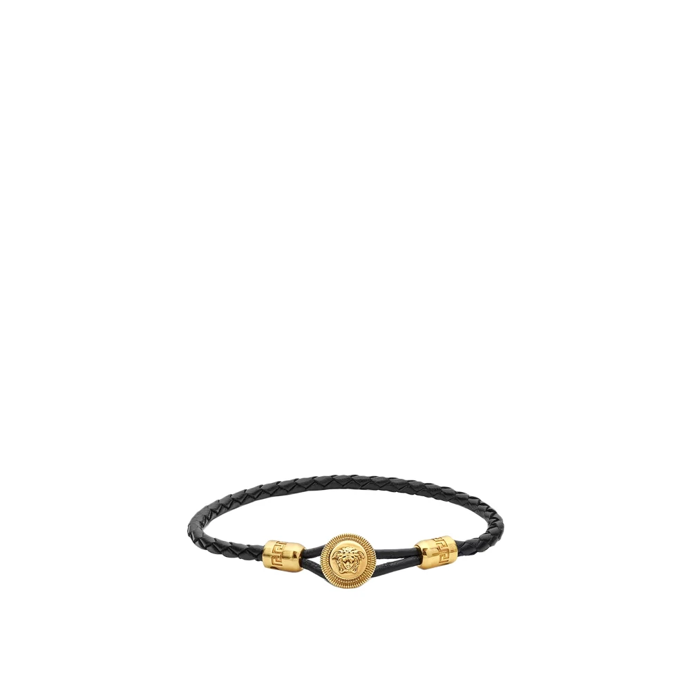 Versace Svart Läderarmband med Medusa-detalj Black, Herr