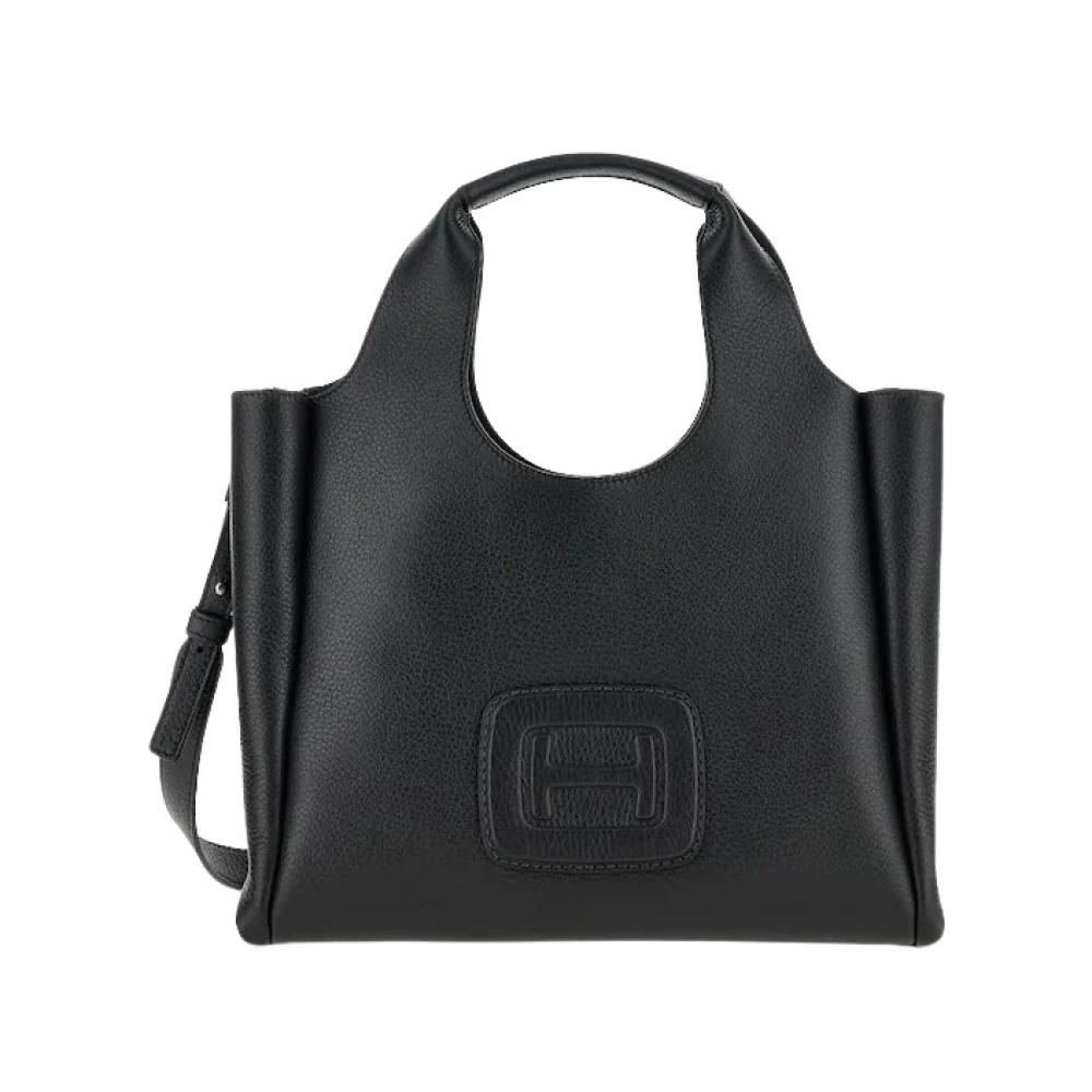 Hogan Gestructureerde Leren Shopper met H Detail Black Dames