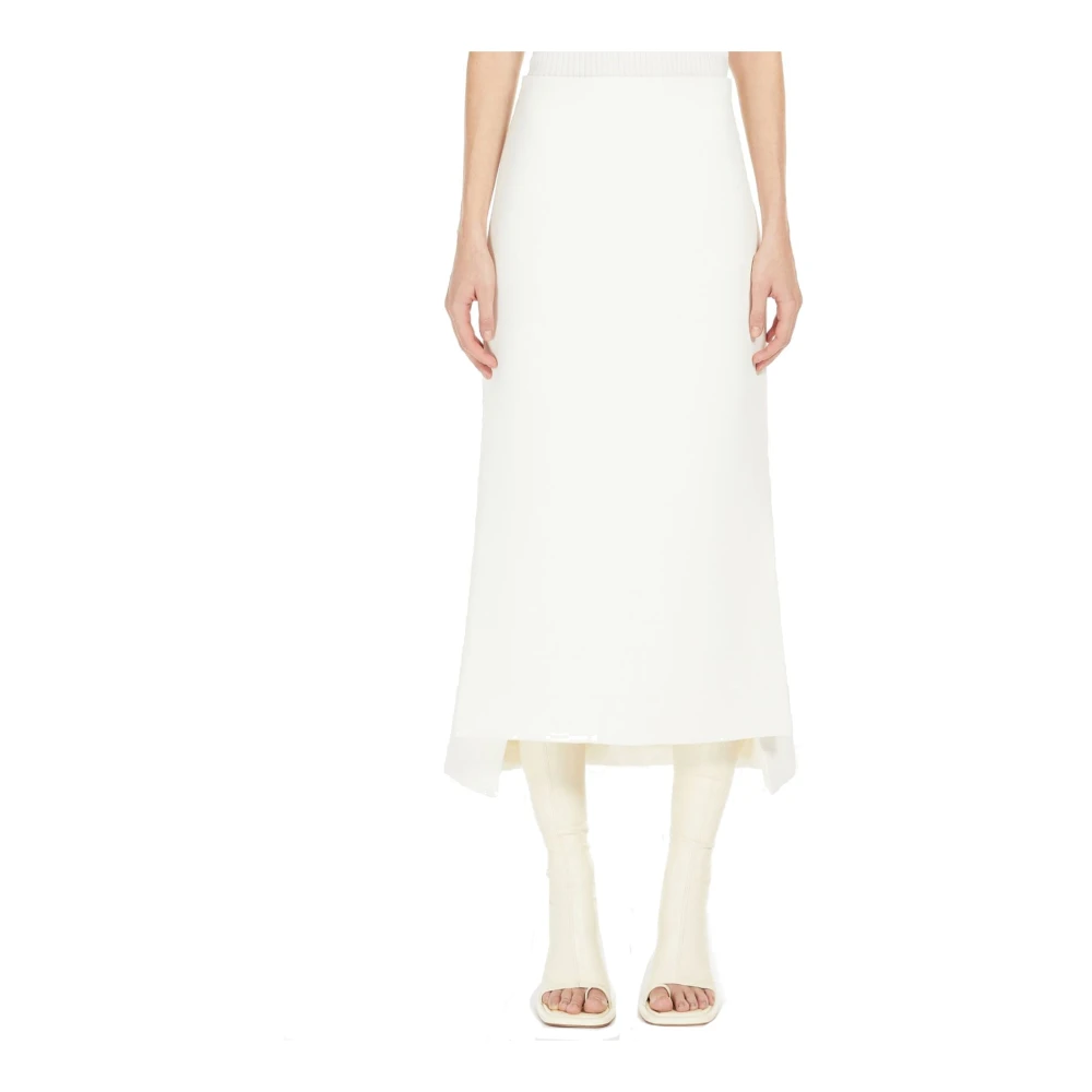 SPORTMAX Hoge Taille Midi Rok met Splitten White Dames