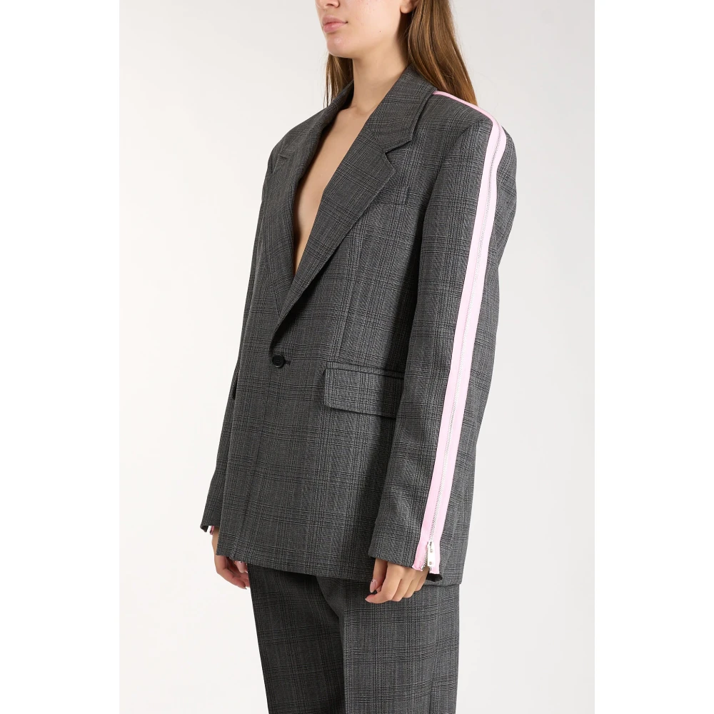 Msgm Wollen Single-Breasted Jas Prince of Wales Gray Dames