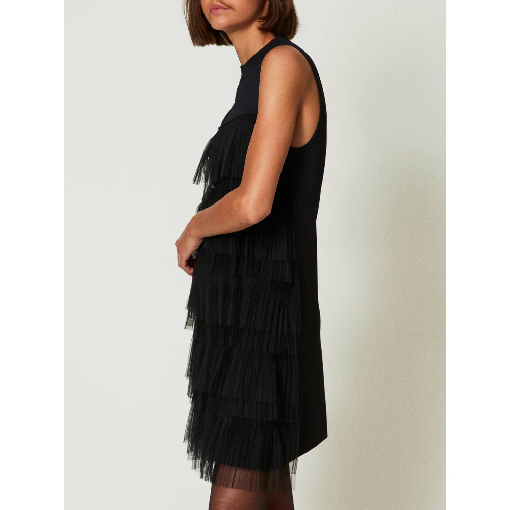 Actitude Zwarte Mini Jurk met Tule Ruches Black Dames