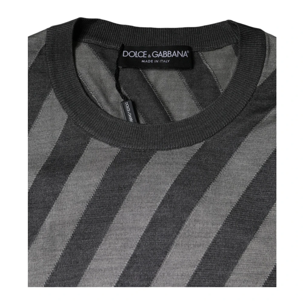Dolce & Gabbana Gestreepte Zijden Pullover Trui Grijs Gray Heren